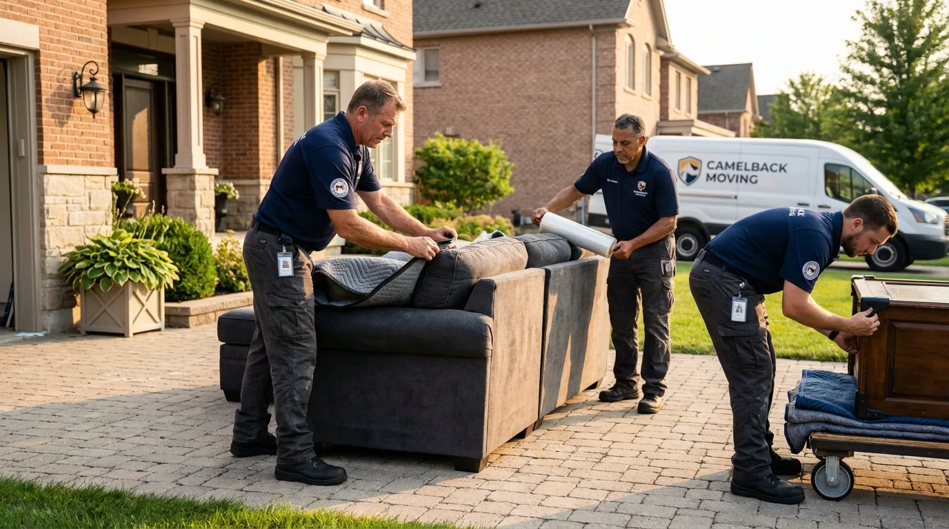 Large estate moving crew wrapping furniture in Menlo Park, CA