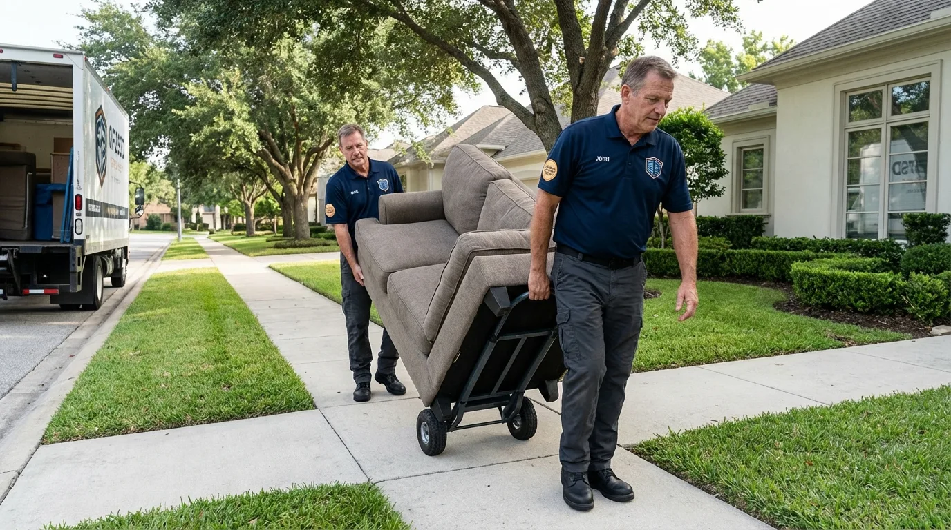 Local residential moving crew loading furniture in Menlo Park, CA