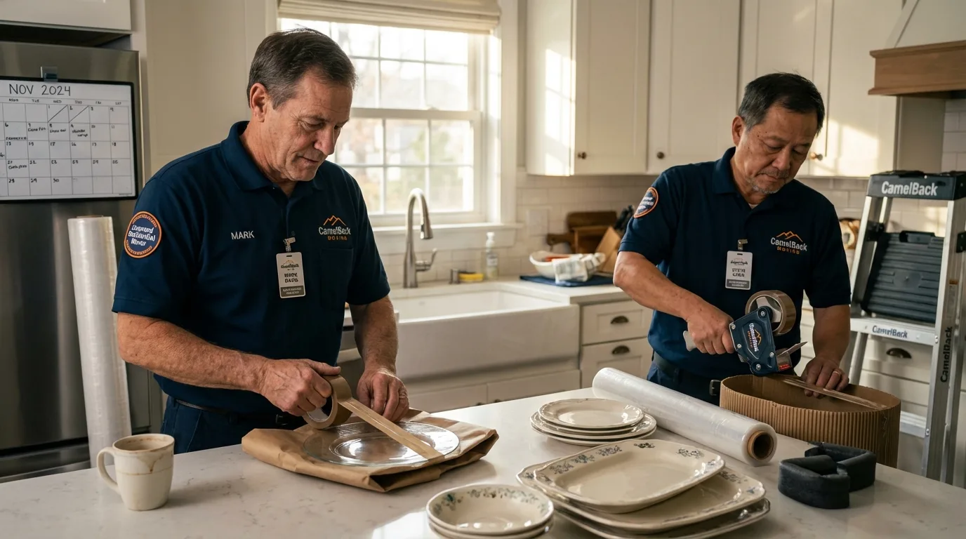 Professional crew packing kitchen dishware in Menlo Park, CA